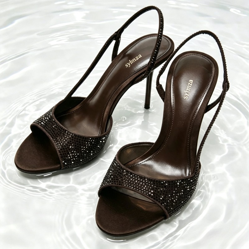 Women Shoes Brands - Fashion Crystal Detail Slingback Heels Women