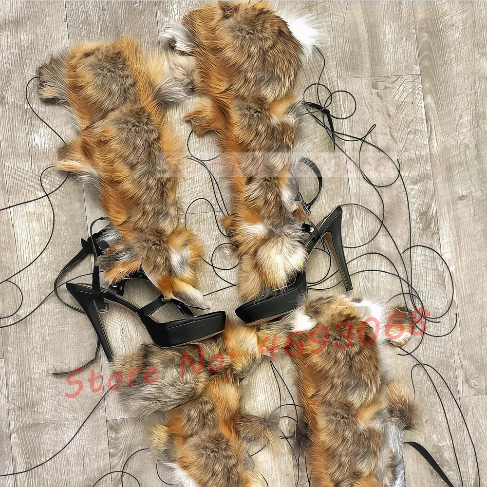 Real Fur Wrap Cross Tied Platf - Leopard Print Heels 评论和价格