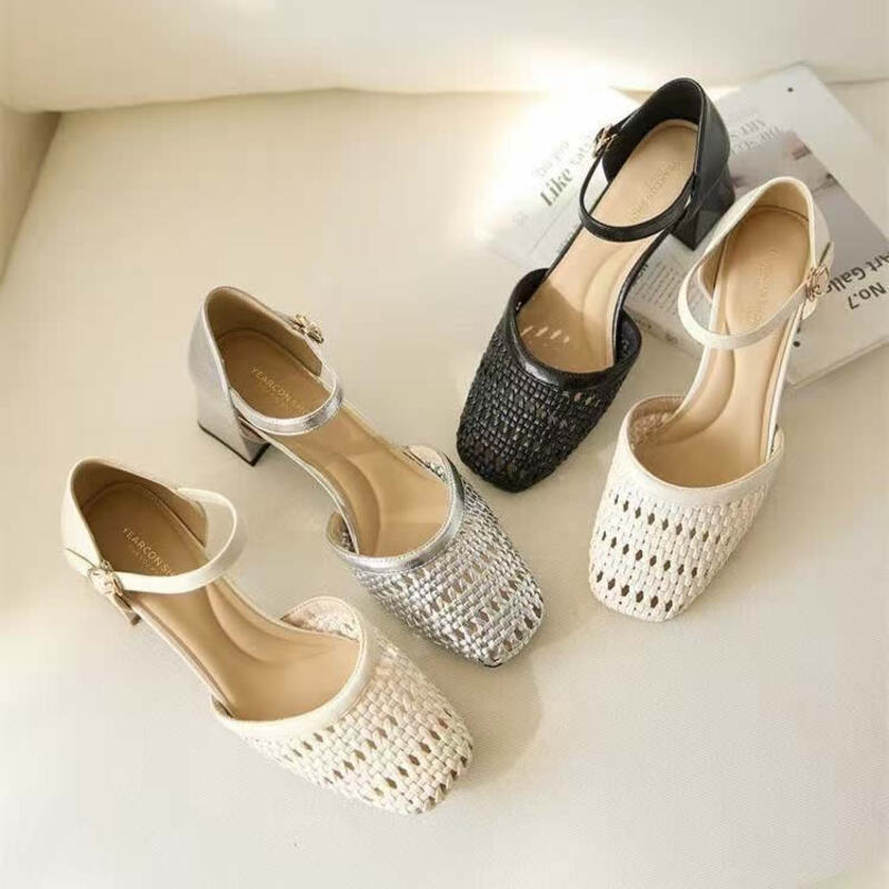 Fashion Woven Hollow Chunky Ro - Women Shoes Brands 评论和价格