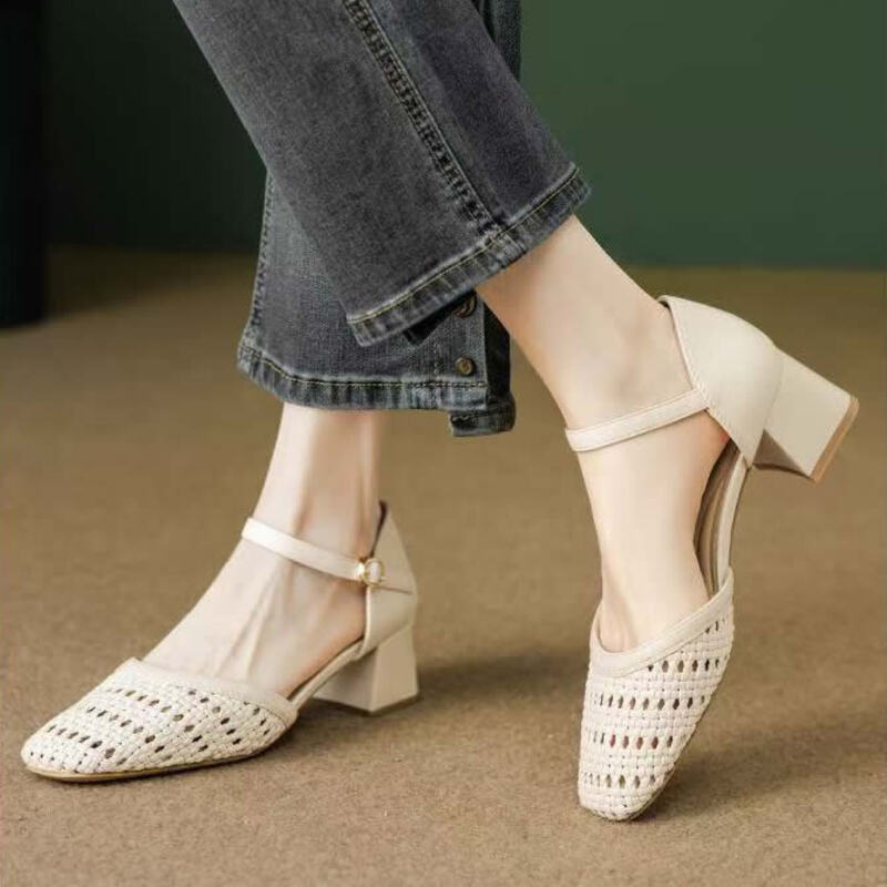 Fashion Woven Hollow Chunky Ro - Women Shoes Brands 评论和价格