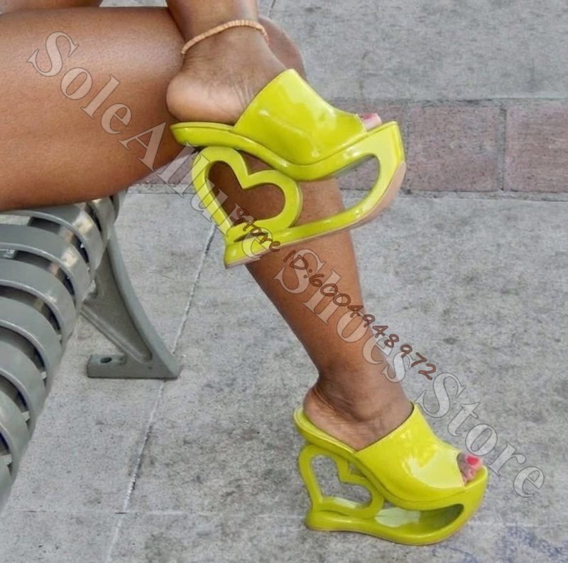 Patent Leather Heart Hollow Sc - Women Shoes Mules 评论和价格