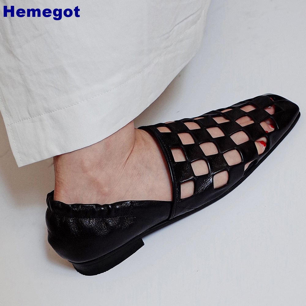 Women Black Caged Flat Sandals - Loafer Flat Women 评论和价格