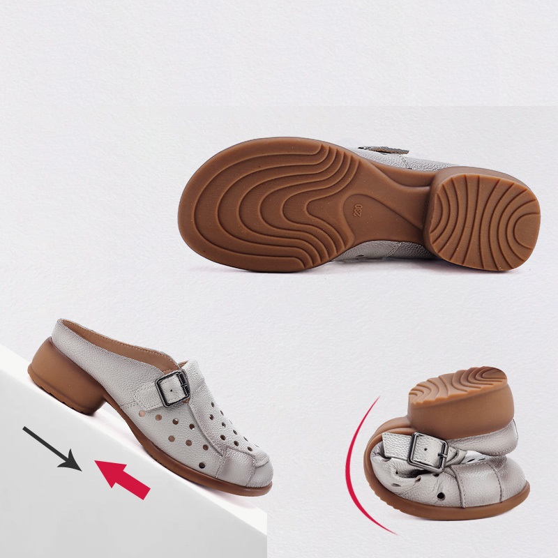 New Cow Leather Low Heel Sanda - Women Shoes Mules 评论和价格
