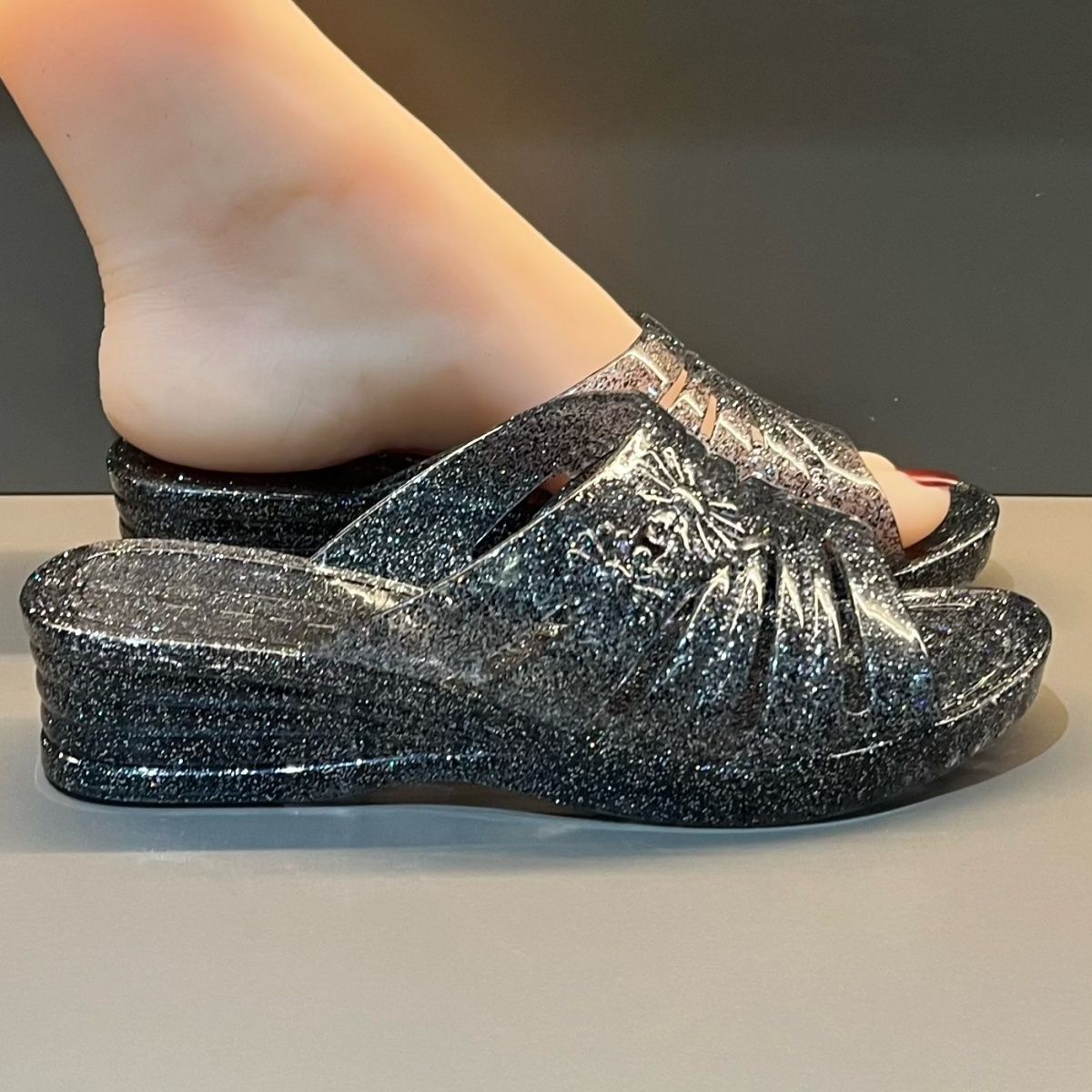WFashion Purple Glitter Jelly  - Women Shoes Mules 评论和价格