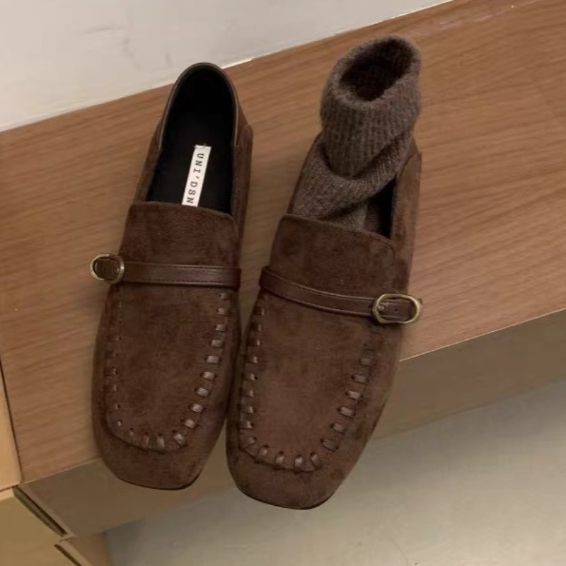 Elegant Suede Square Toe Flat  - Loafer Flat Women 评论和价格