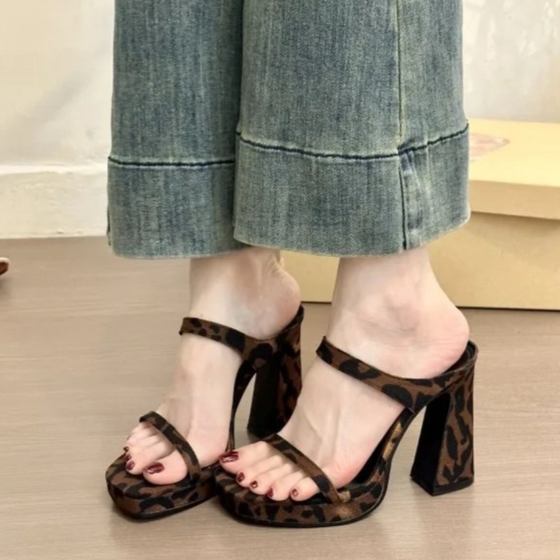 Women Sandals Fashion Thick So - Leopard Print Heels 评论和价格